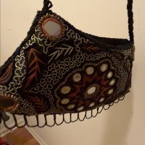 Beaded black Indian shoulder purse